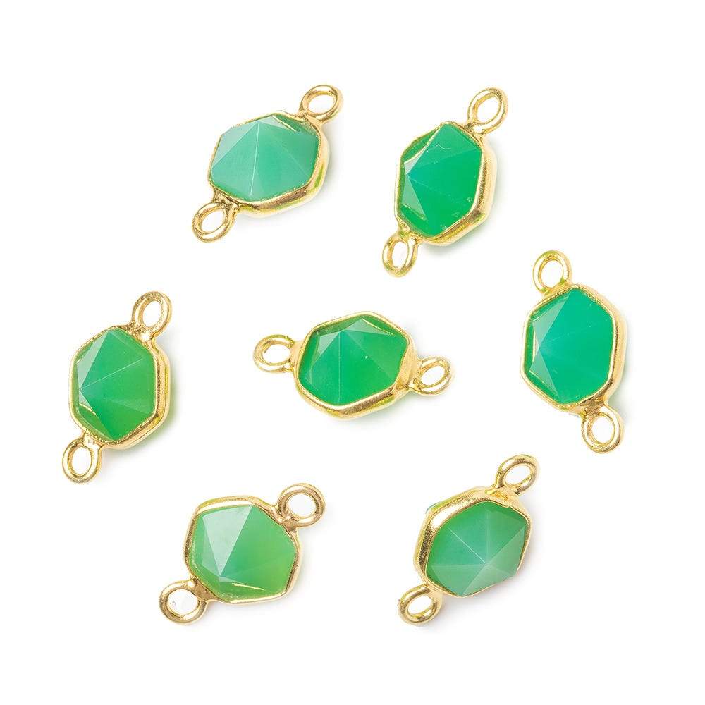 6.5mm Vermeil Bezel Green Onyx Hexagon double pavilion facet Connector 1 piece - Beadsofcambay.com