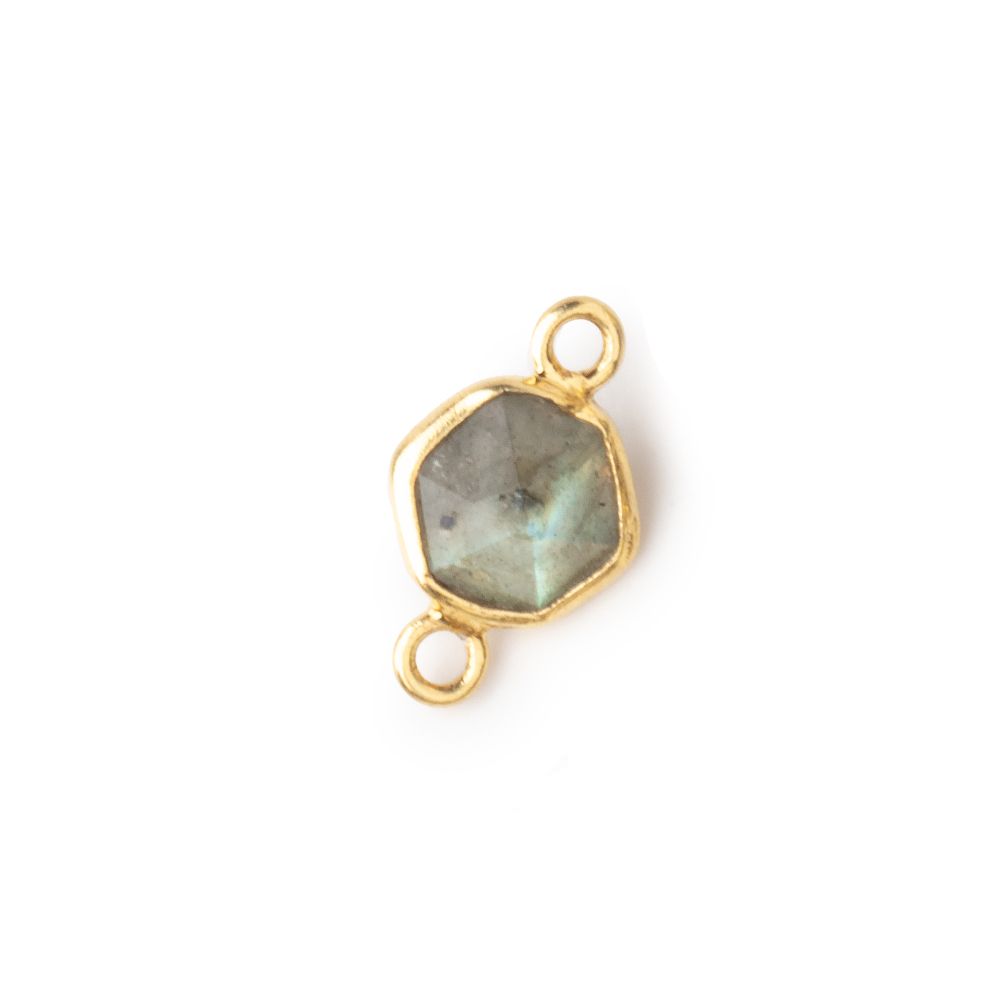 6.5mm Vermeil Bezel Labradorite Hexagon double pavilion facet Connector 1 piece - Beadsofcambay.com