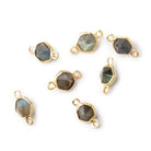 6.5mm Vermeil Bezel Labradorite Hexagon double pavilion facet Connector 1 piece - Beadsofcambay.com