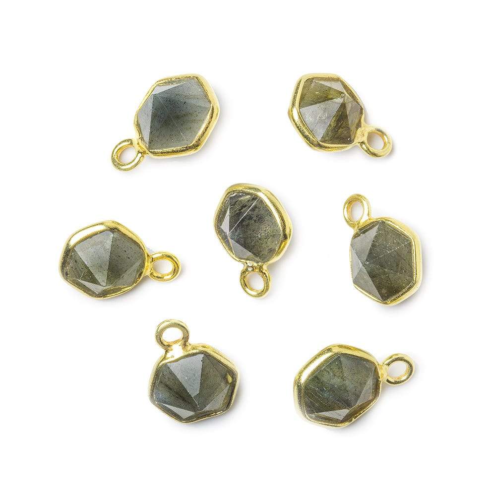 6.5mm Vermeil Bezel Labradorite Hexagon double pavilion facet Pendant 1 piece - Beadsofcambay.com