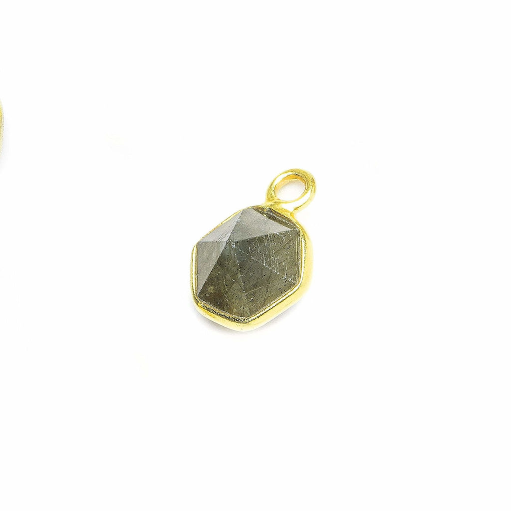 6.5mm Vermeil Bezel Labradorite Hexagon double pavilion facet Pendant 1 piece - Beadsofcambay.com