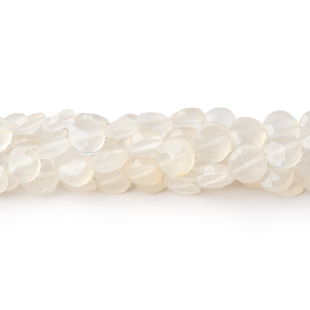 6.5mm White Chalcedony Faceted Coin Beads 13 inch 50 pieces - Beadsofcambay.com