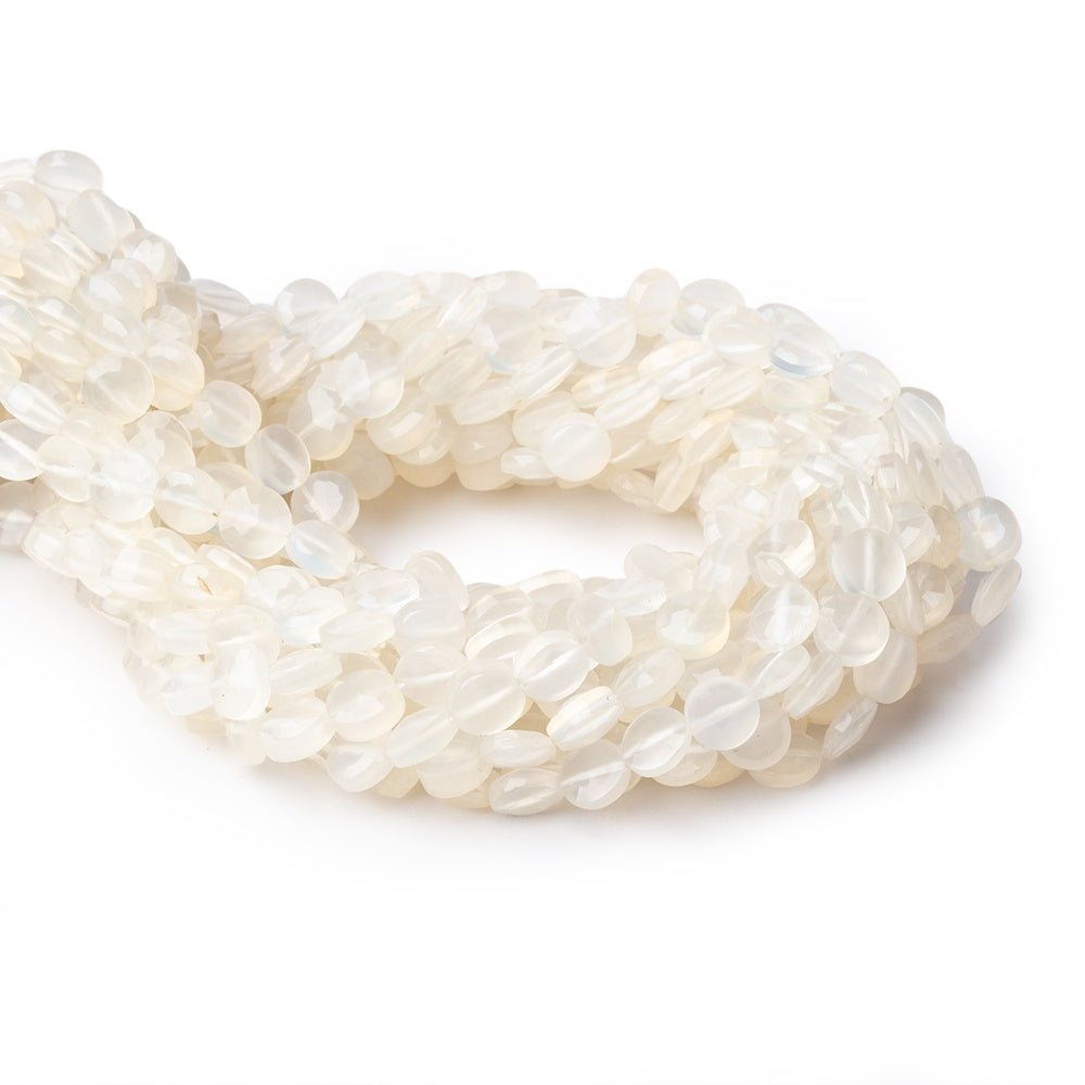 6.5mm White Chalcedony Faceted Coin Beads 13 inch 50 pieces - Beadsofcambay.com