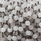 6.5mm White Jade plain round Black Gold plated Chain by the foot 24 pieces - Beadsofcambay.com