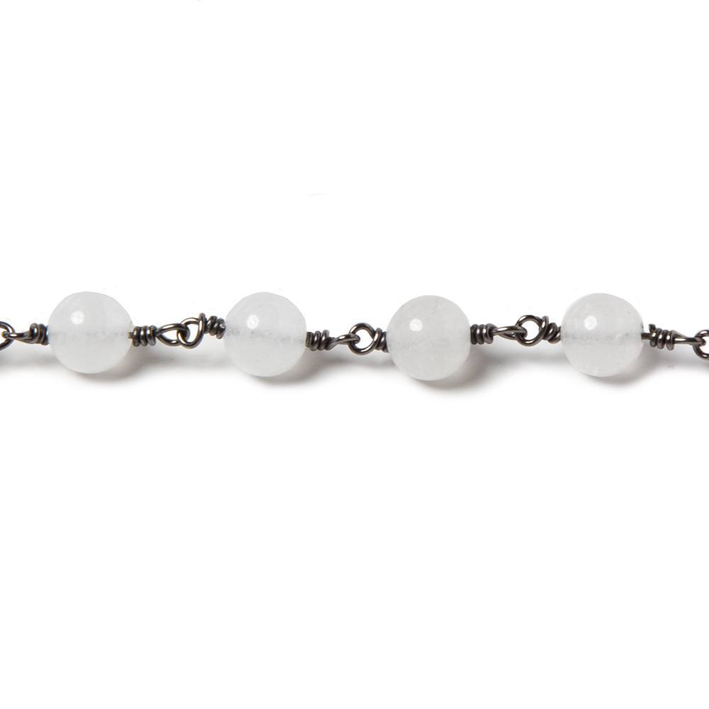 6.5mm White Jade plain round Black Gold plated Chain by the foot 24 pieces - Beadsofcambay.com