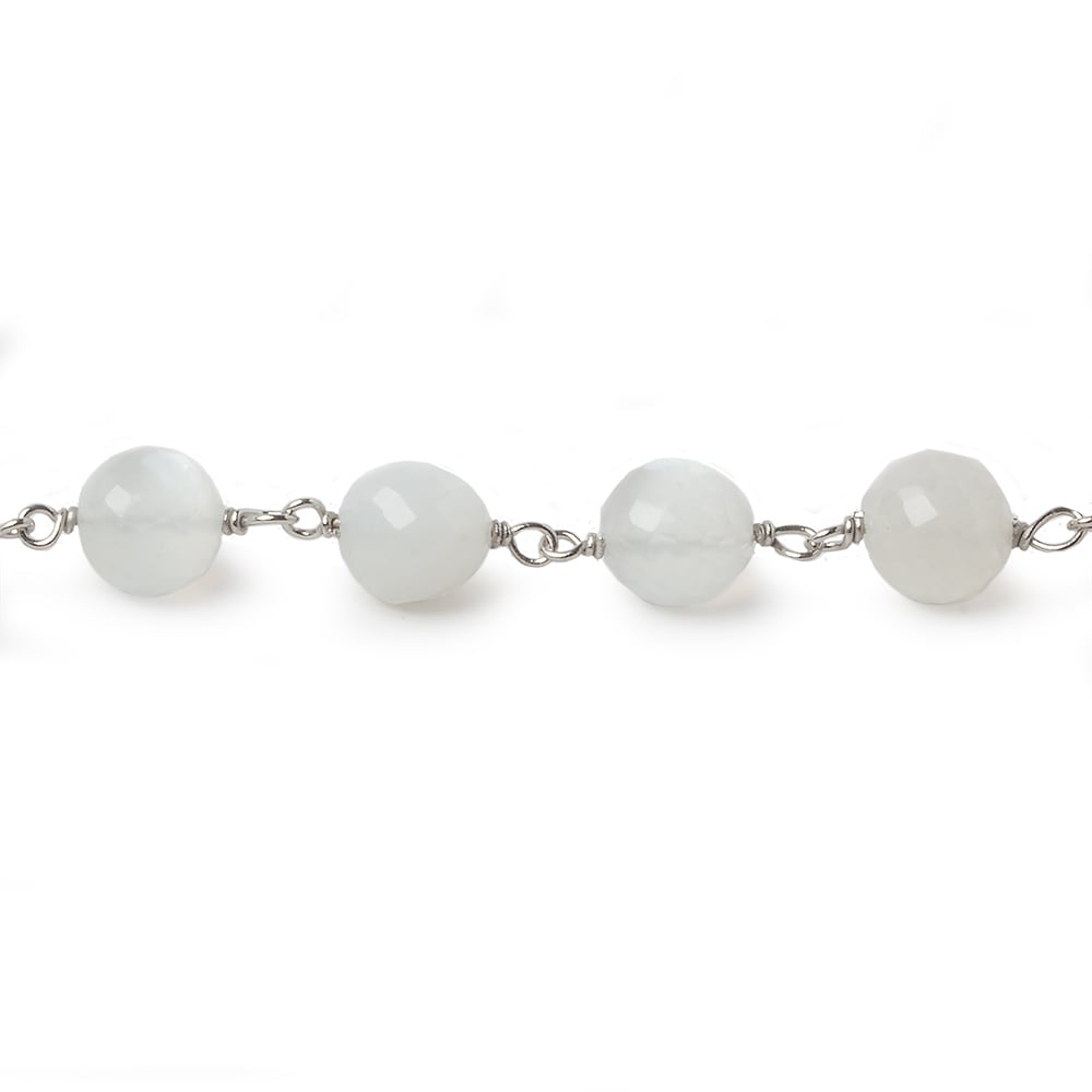 6.5mm White Moonstone faceted round .925 Silver Chain by the foot 24 pieces - Beadsofcambay.com