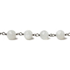 6.5mm White Moonstone faceted round Black Gold .925 Silver Chain by the foot 24 pieces - Beadsofcambay.com