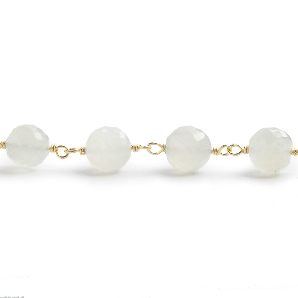 6.5mm White Moonstone faceted round Vermeil Chain by the foot 24 pieces - Beadsofcambay.com