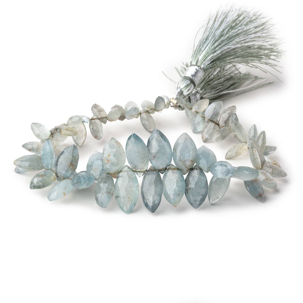 6.5x4-15x7mm Moss Aquamarine Top Drilled Marquise Beads 8 inch 66 pieces - Beadsofcambay.com