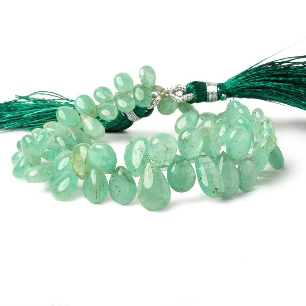 6.5x5-11.5x7.5mm Colombian Emerald plain pears 8 inch 59 beads - Beadsofcambay.com