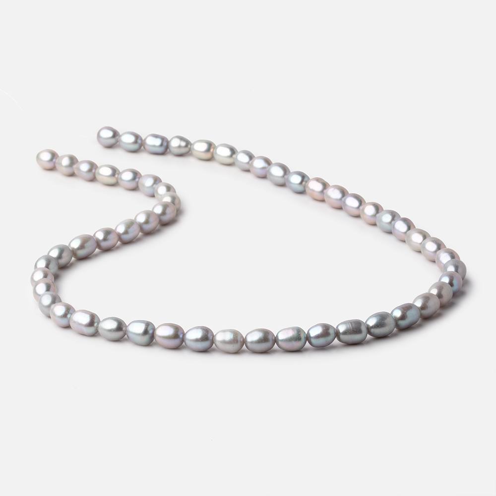 6.5x5-8x6mm Silver Straight Drilled Oval Freshwater Pearls 15 inch 53 Beads - Beadsofcambay.com