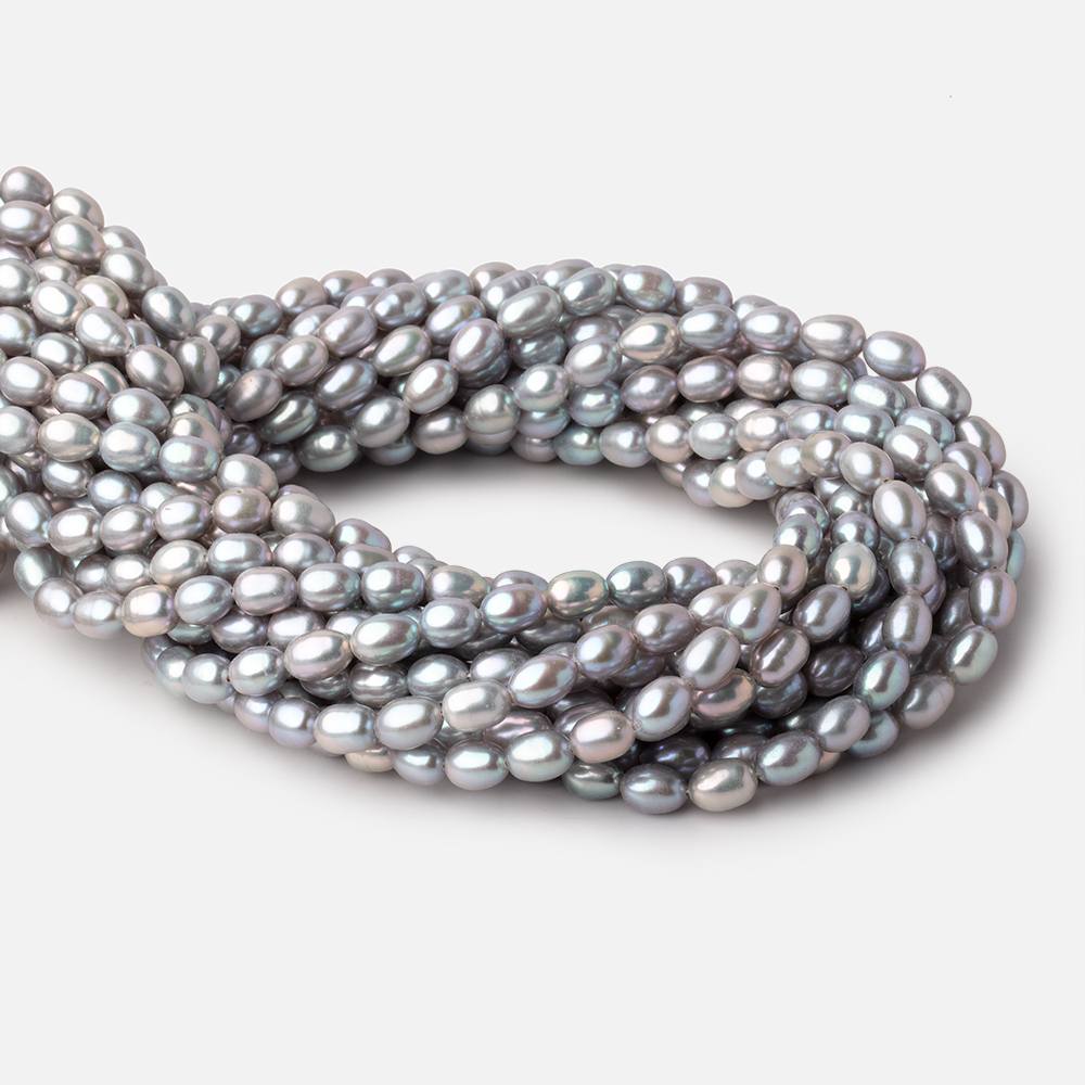 6.5x5-8x6mm Silver Straight Drilled Oval Freshwater Pearls 15 inch 53 Beads - Beadsofcambay.com