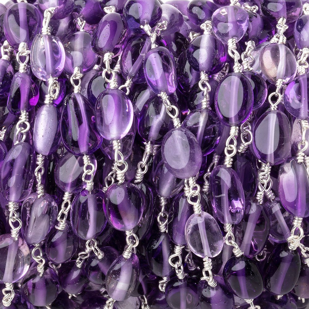 6.5x6.5-10x6.5mm Amethyst Plain Nuggets on Silver Plated Chain - Beadsofcambay.com