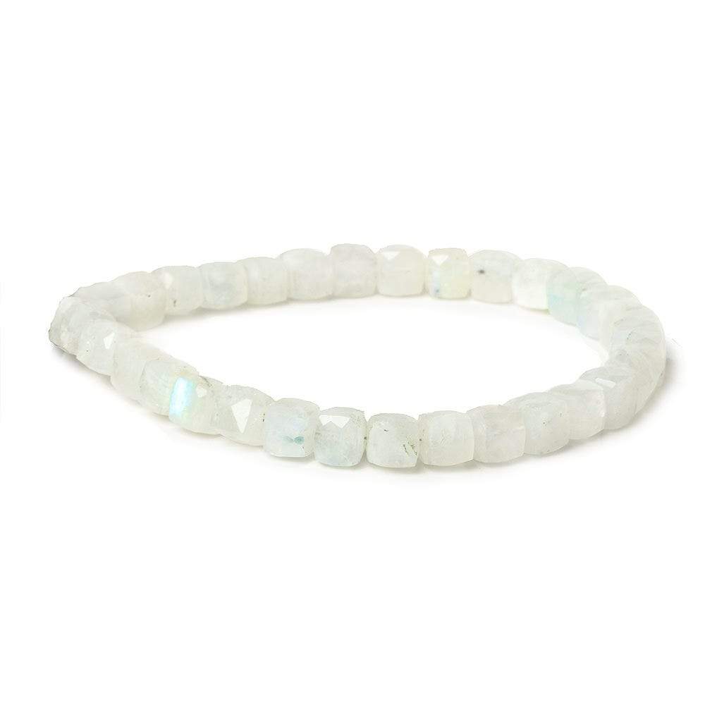 6.5x6.5mm Rainbow Moonstone faceted cubes 8 inch 30 beads AA - Beadsofcambay.com