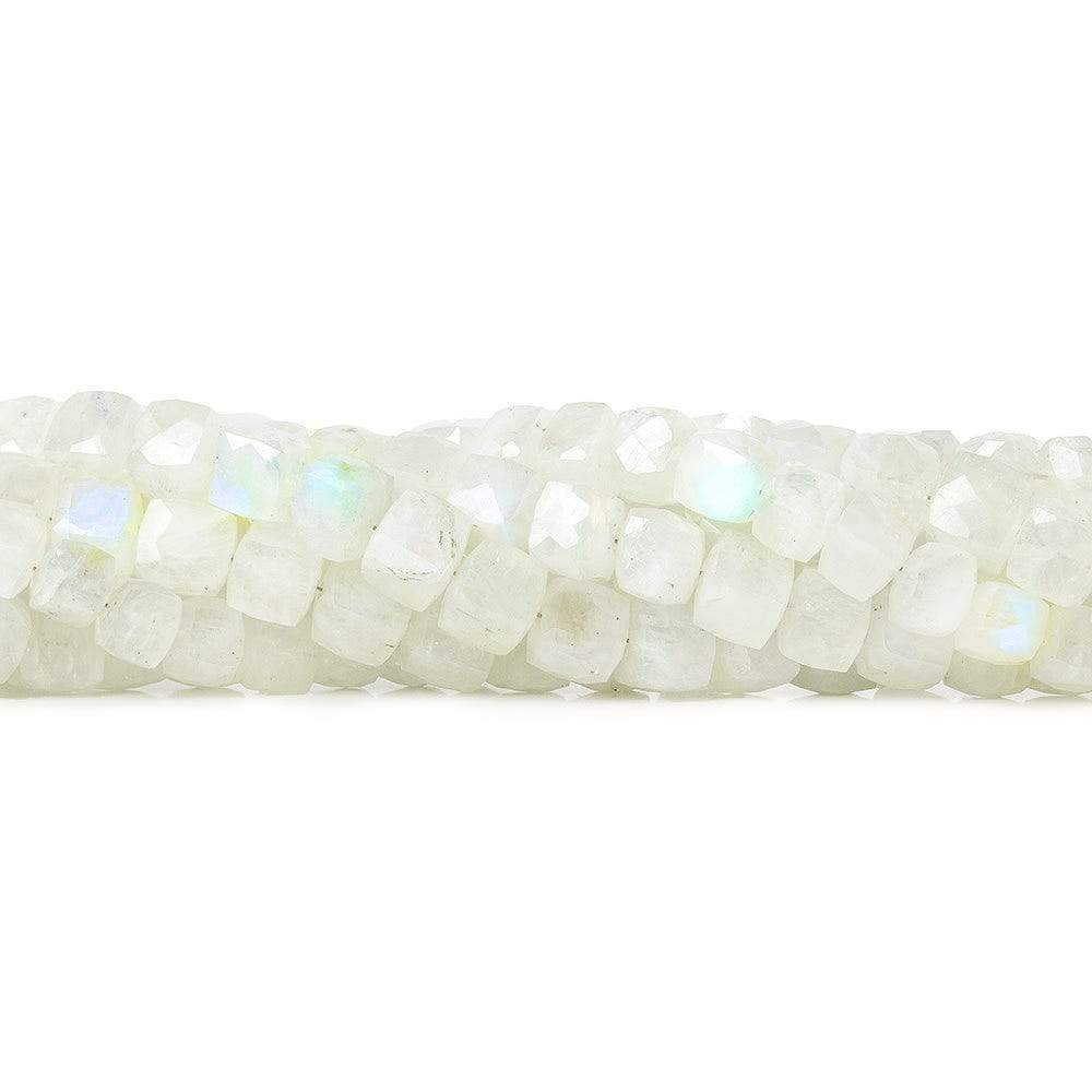 6.5x6.5mm Rainbow Moonstone faceted cubes 8 inch 30 beads AA - Beadsofcambay.com