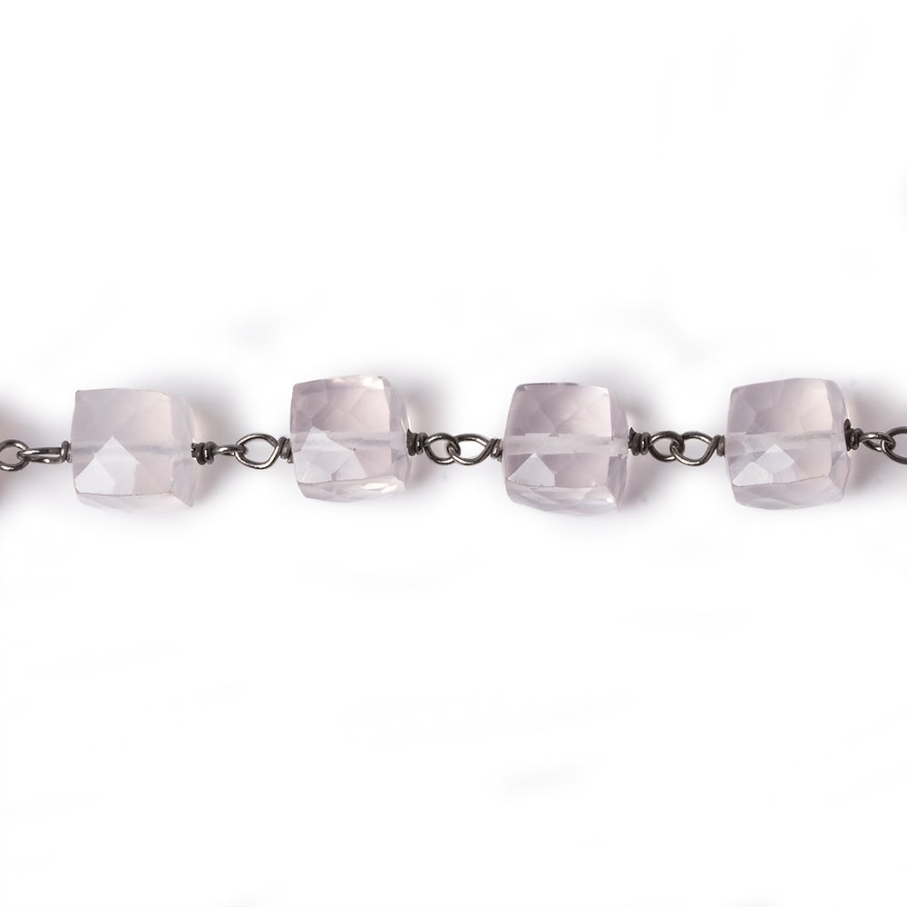 6.5x6.5mm Rose Quartz cube Black Gold plated .925 Silver Chain by the foot 26 pcs - Beadsofcambay.com