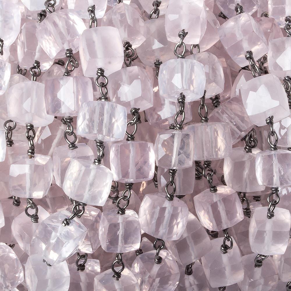 6.5x6.5mm Rose Quartz cube Black Gold plated .925 Silver Chain by the foot 26 pcs - Beadsofcambay.com
