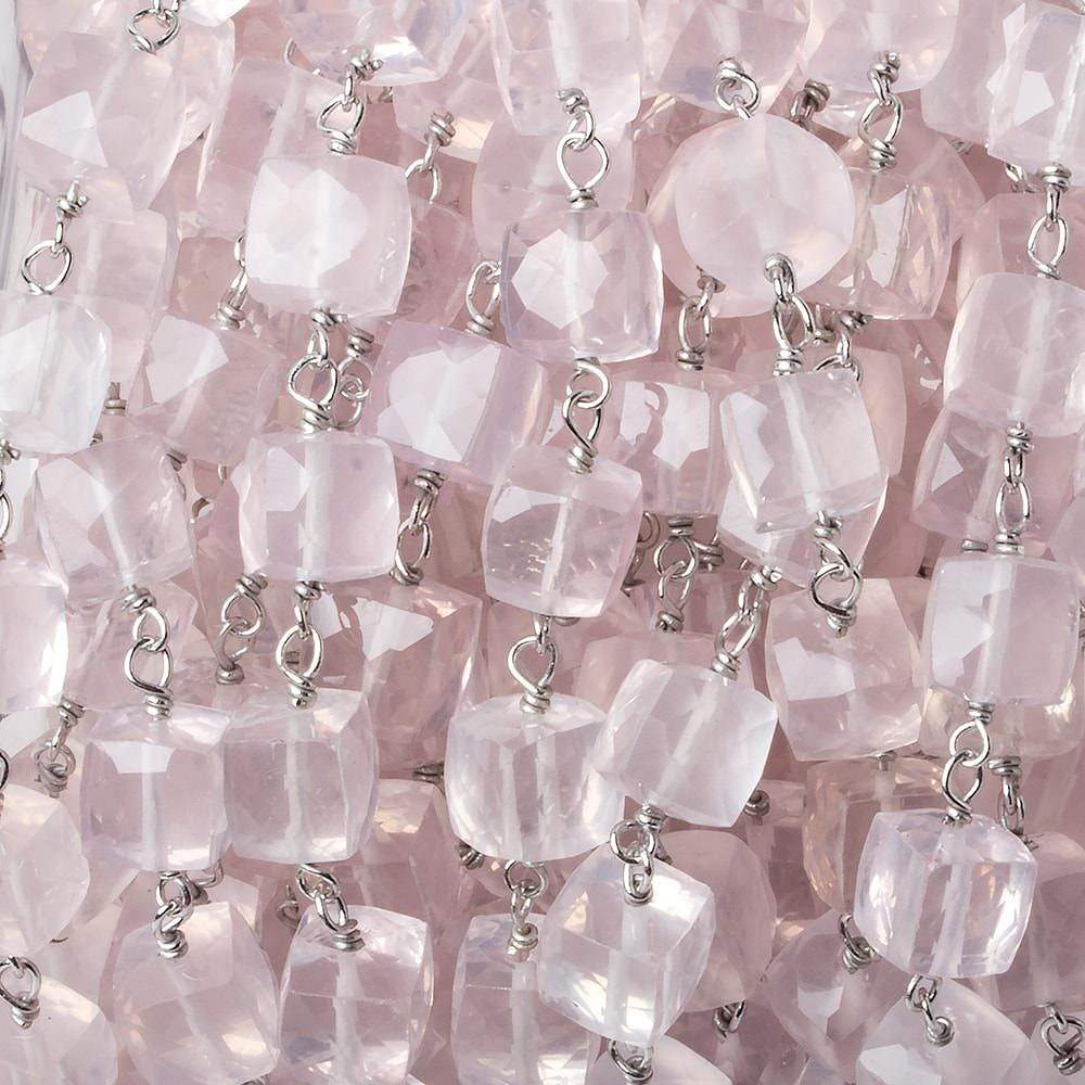 6.5x6.5mm Rose Quartz faceted cube Silver .925 Chain by the foot 26 pcs - Beadsofcambay.com