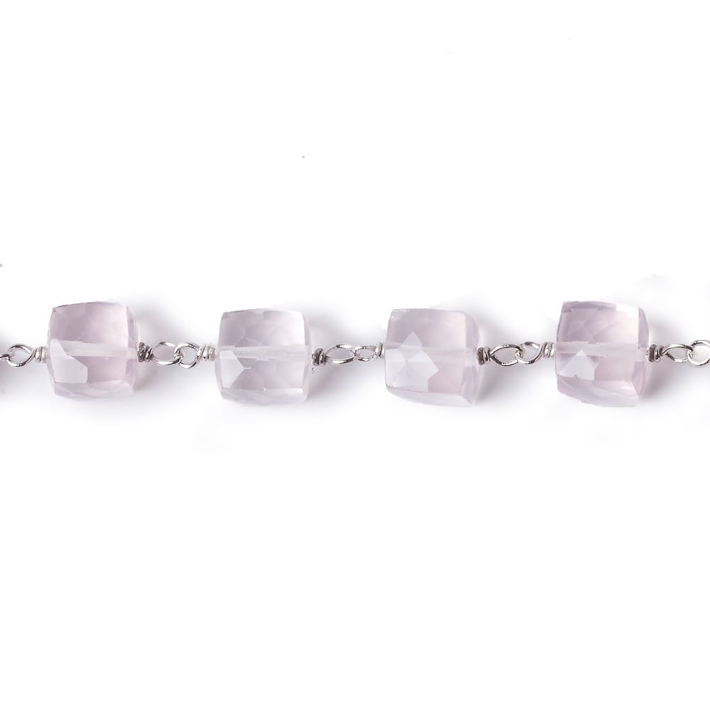 6.5x6.5mm Rose Quartz faceted cube Silver .925 Chain by the foot 26 pcs - Beadsofcambay.com