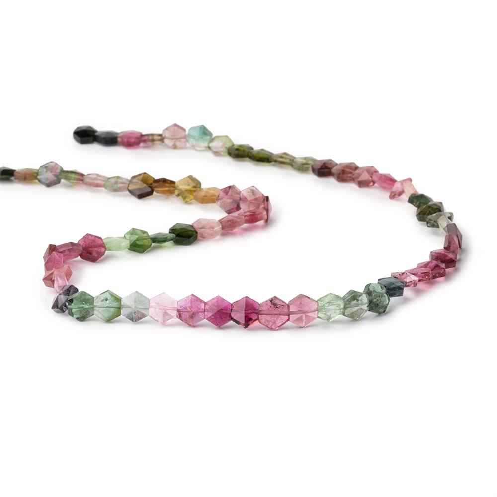 6.5x6mm Multi Color Tourmaline Faceted Hexagon Beads 15 inch 66 pieces AA - Beadsofcambay.com