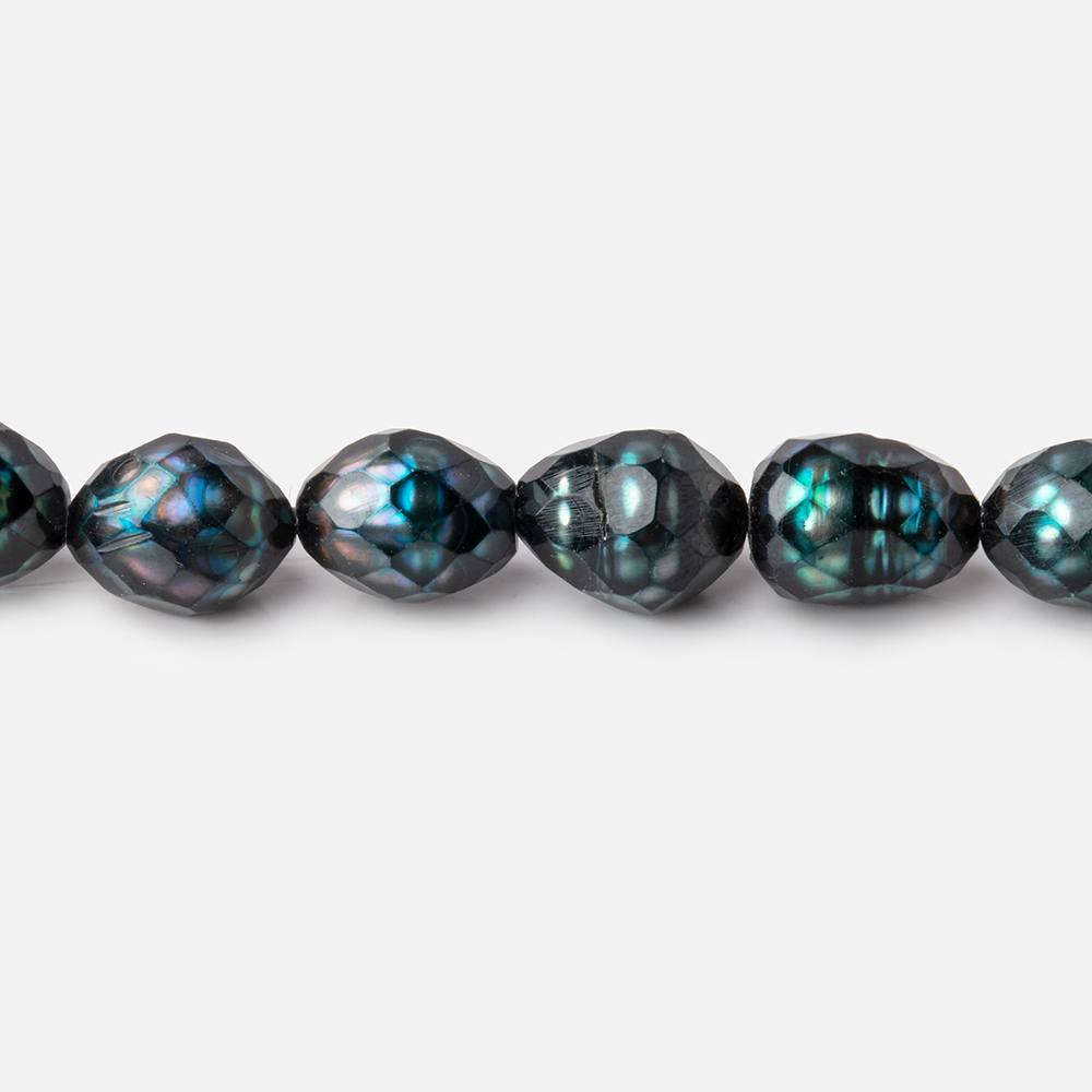 6.5x8-9x7mm Teal Blue Faceted Oval Freshwater Pearls 16 inch 50 pieces - Beadsofcambay.com