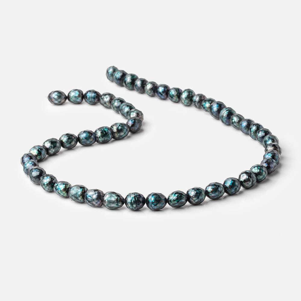 6.5x8-9x7mm Teal Blue Faceted Oval Freshwater Pearls 16 inch 50 pieces - Beadsofcambay.com