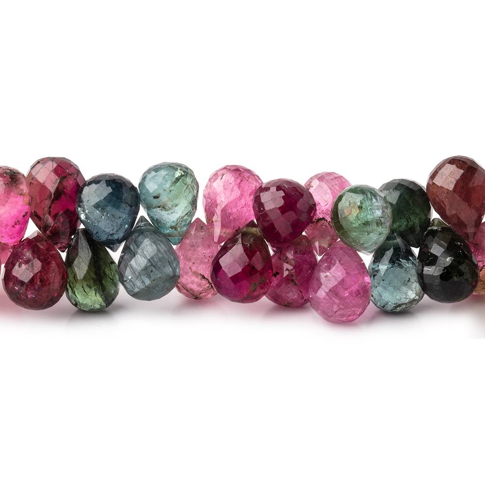 Beadsofcambay 8x6mm Multi Color Tourmaline Faceted Tear Drop Beads 7 inch 73 pieces View 1