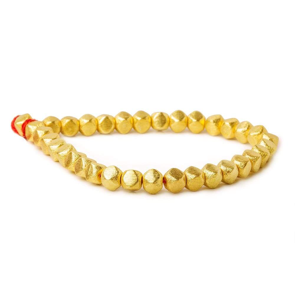6mm 22kt Gold Plated Copper Brushed Faceted Nugget 8 inch 35 beads - Beadsofcambay.com
