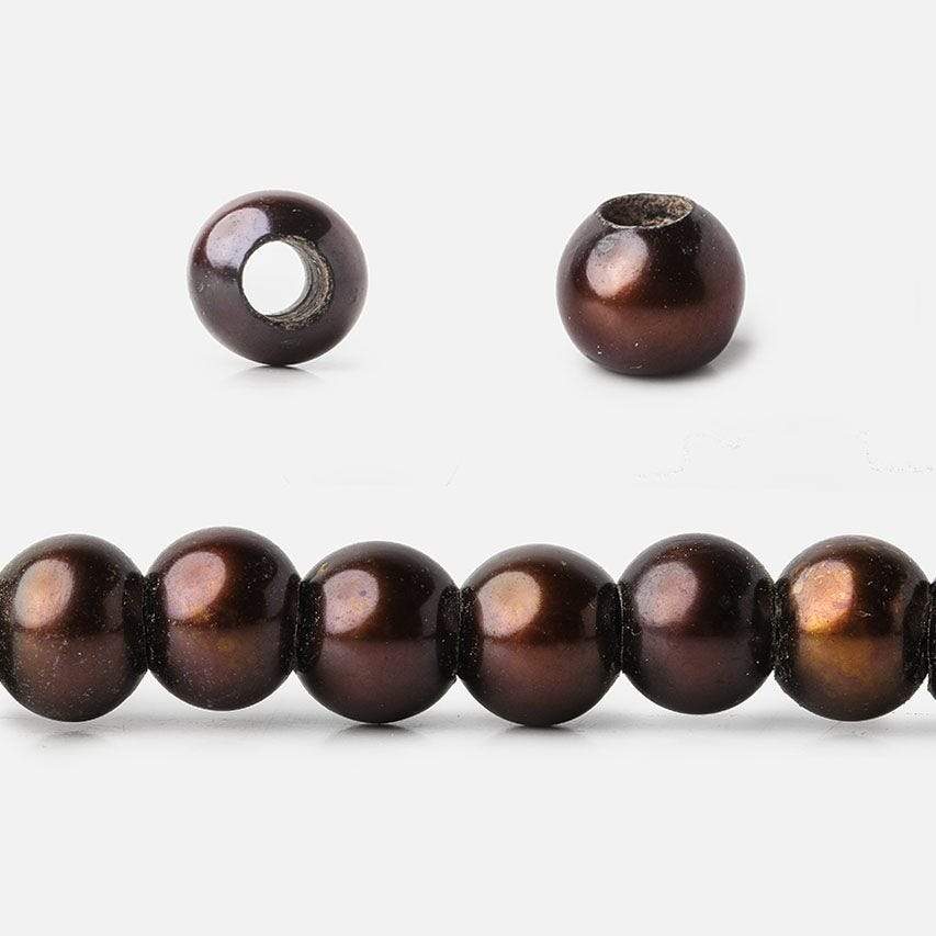 6mm - 7mm Chestnut Large Hole Off Round Pearl 2.5mm drill hole, 15 inch, 75 pieces - Beadsofcambay.com
