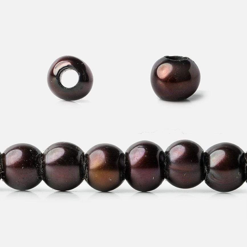 6mm - 7mm Raspberry Chocolate Large Hole Off Round Pearl 2.5mm drill hole, 15 inch, 75 pieces - Beadsofcambay.com