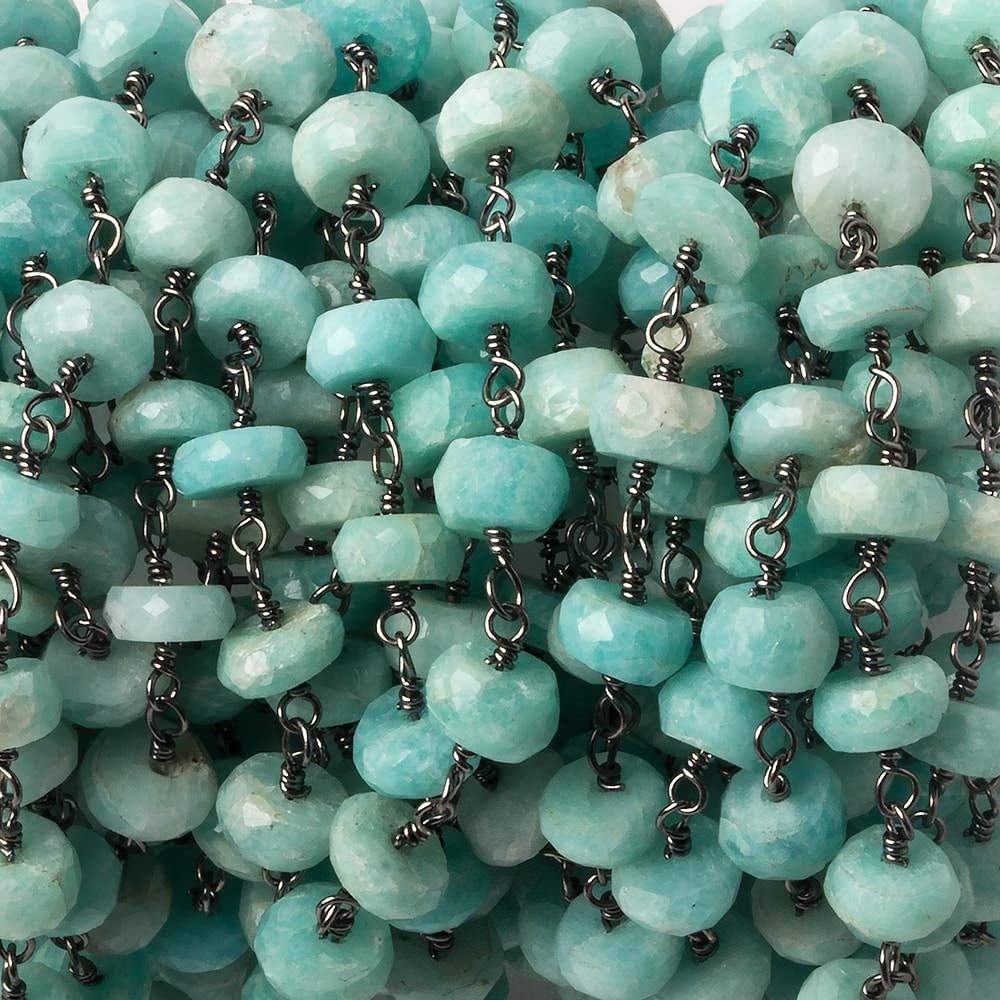 6mm Amazonite faceted rondelle Black Gold plated Chain by the foot 30 beads - Beadsofcambay.com