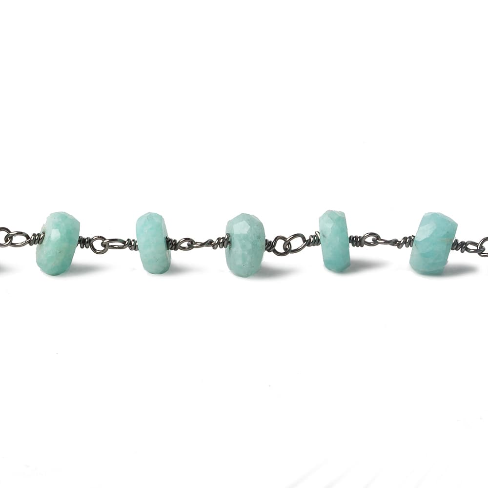 6mm Amazonite faceted rondelle Black Gold plated Chain by the foot 30 beads - Beadsofcambay.com