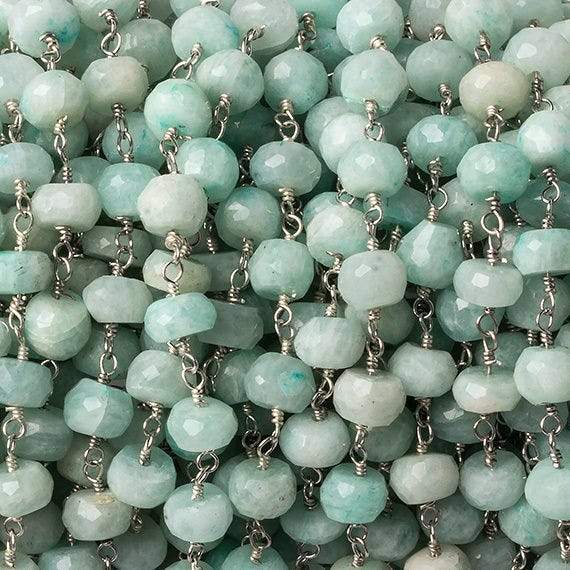 6mm Amazonite faceted rondelle Silver Chain by the foot 30 pcs - Beadsofcambay.com