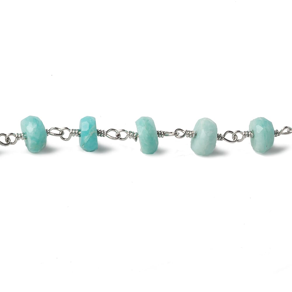 6mm Amazonite faceted rondelle Silver plated Chain by the foot 30 beads - Beadsofcambay.com