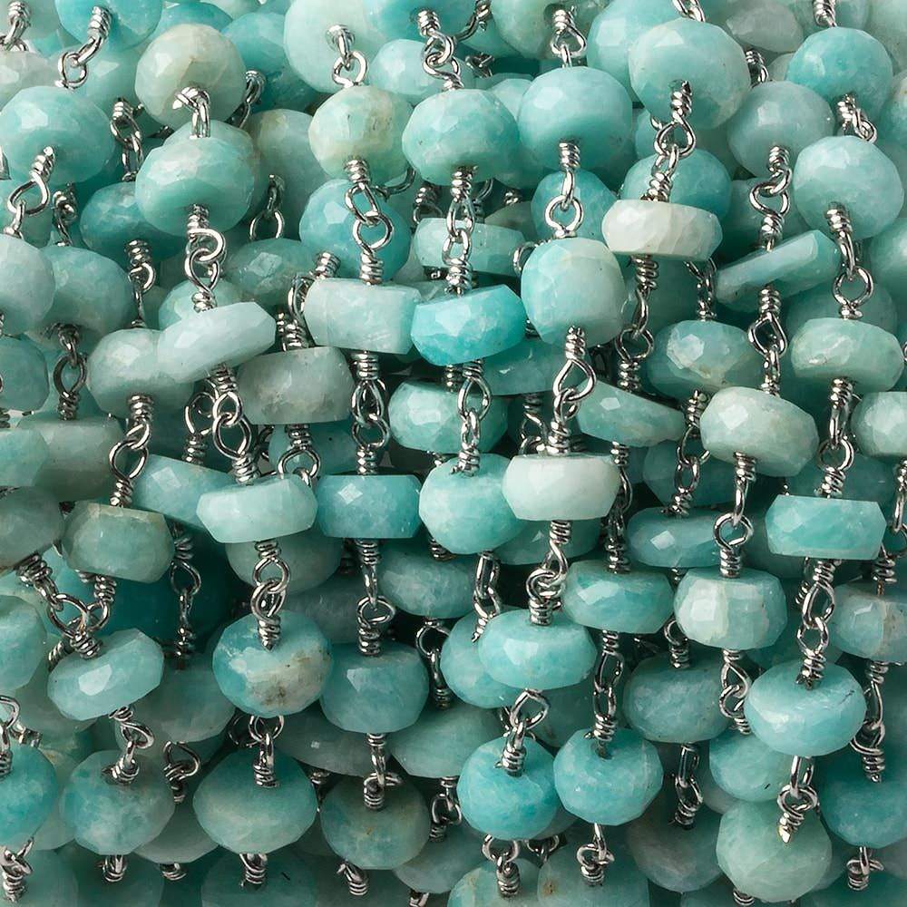 6mm Amazonite faceted rondelle Silver plated Chain by the foot 30 beads - Beadsofcambay.com