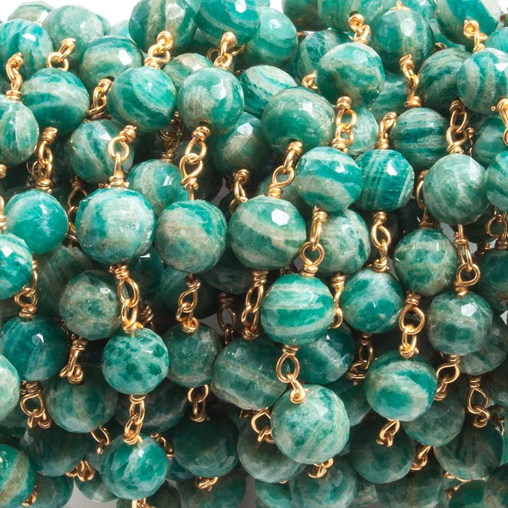 6mm Amazonite faceted round Vermeil Chain by the foot 25 beads - Beadsofcambay.com
