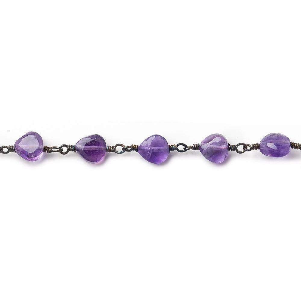 6mm Amethyst faceted heart Black Gold plated Chain by the foot - Beadsofcambay.com