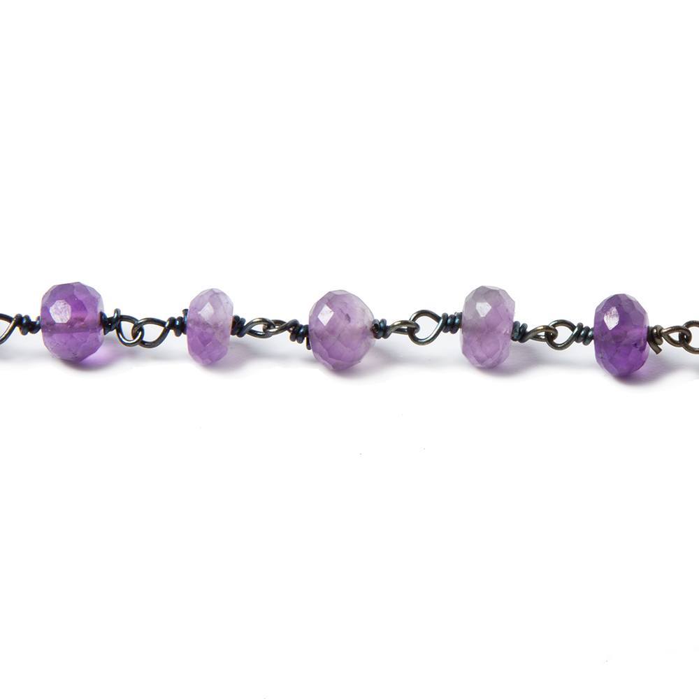 6mm Amethyst faceted rondelle Black Gold Chain by the foot 29 pcs - Beadsofcambay.com