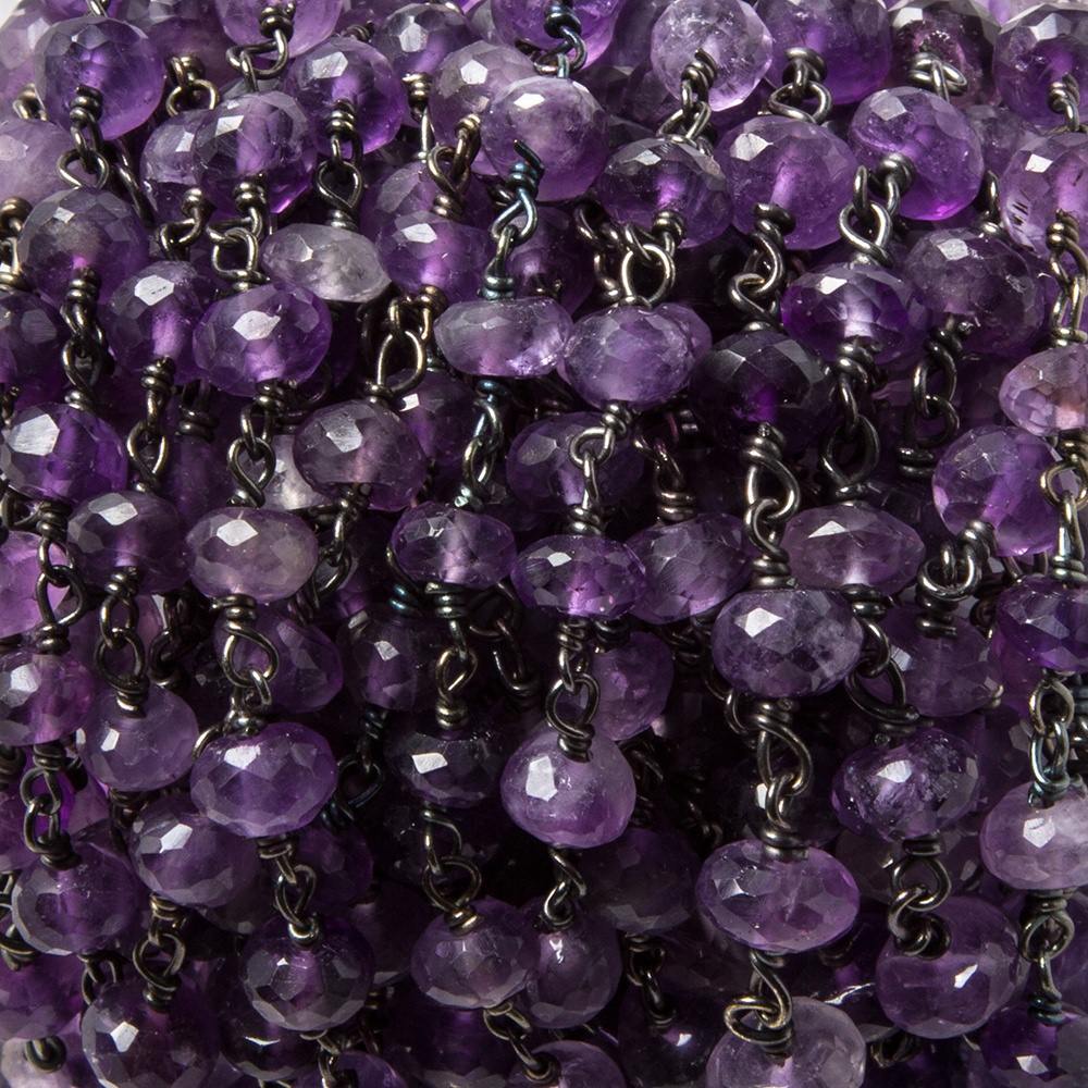 6mm Amethyst faceted rondelle Black Gold Chain by the foot 29 pcs - Beadsofcambay.com