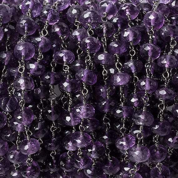 6mm Amethyst faceted rondelle Black Gold Chain by the foot 30 pcs - Beadsofcambay.com