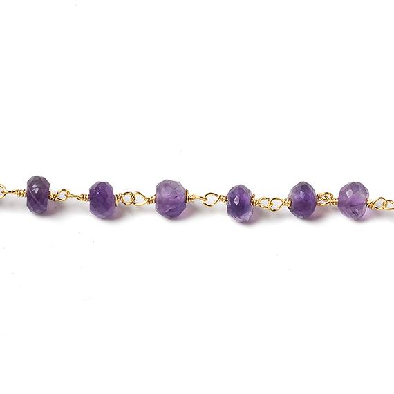 6mm Amethyst faceted rondelle Gold Chain by the foot 30 pcs - Beadsofcambay.com