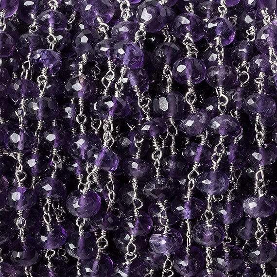 6mm Amethyst faceted rondelle Silver Chain by the foot 30 pcs - Beadsofcambay.com