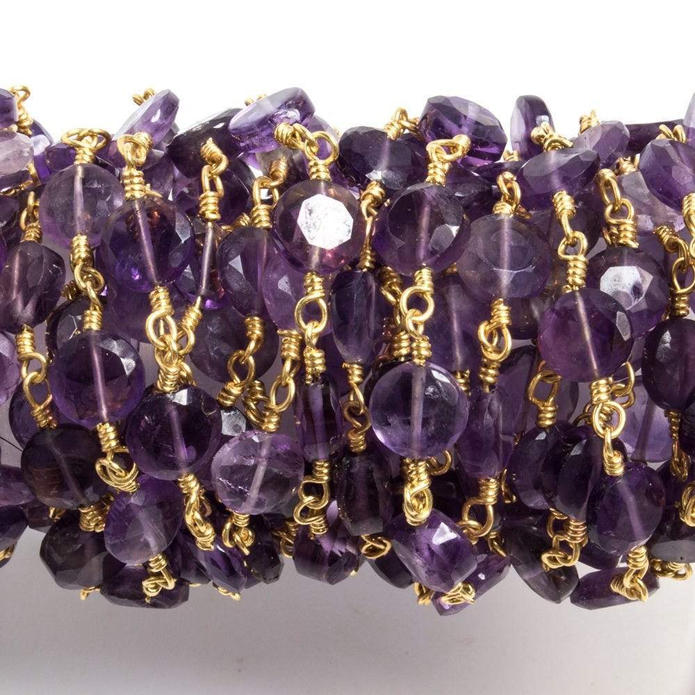 6mm Amethyst plain coin Gold plated Chain by the foot 26 pieces - Beadsofcambay.com