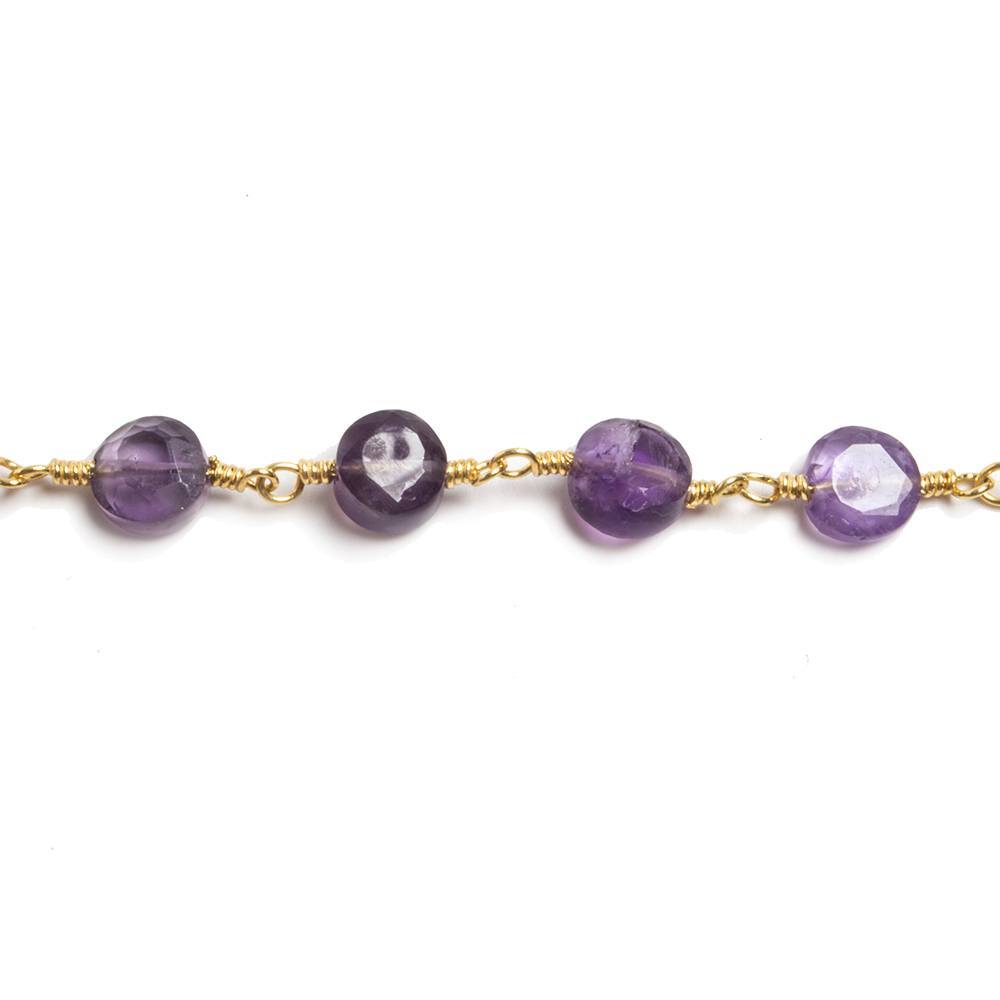 6mm Amethyst plain coin Gold plated Chain by the foot 26 pieces - Beadsofcambay.com