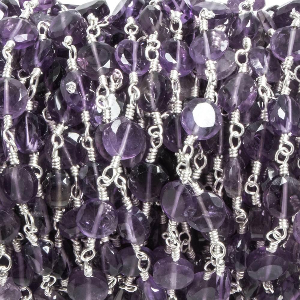6mm Amethyst plain coin Silver plated Chain by the foot 25 pieces - Beadsofcambay.com