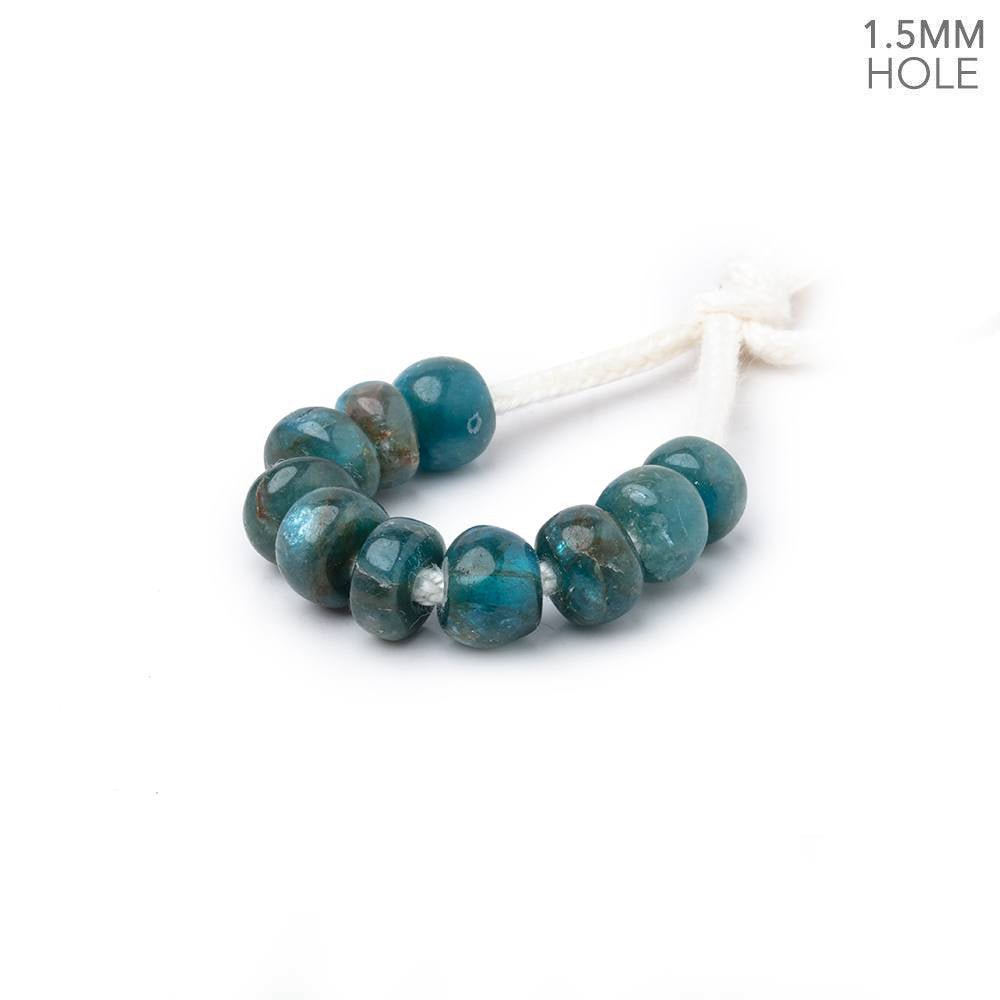 6mm Apatite 1.5mm Large Hole Plain Rondelle Set of 10 - Beadsofcambay.com