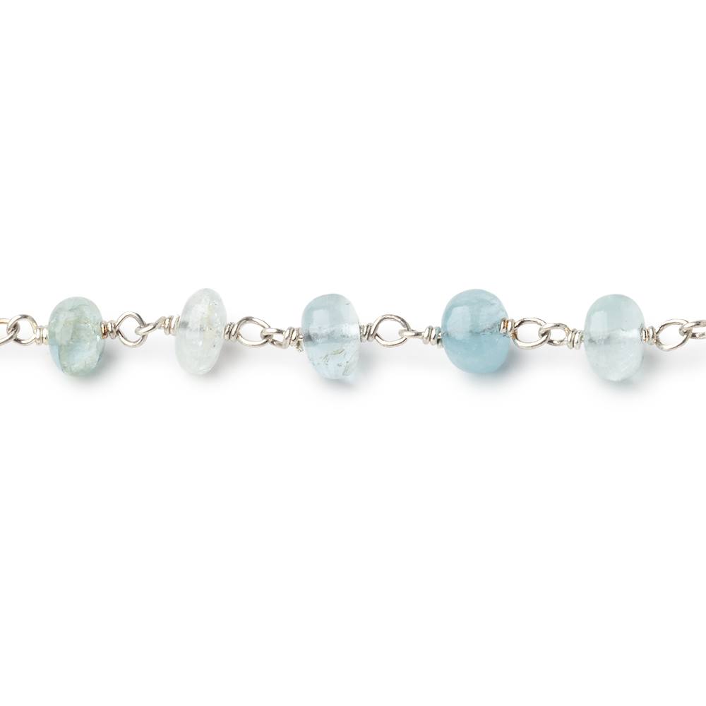 6mm Aquamarine Plain Rondelle Beads on .925 Sterling Silver Chain - Beadsofcambay.com
