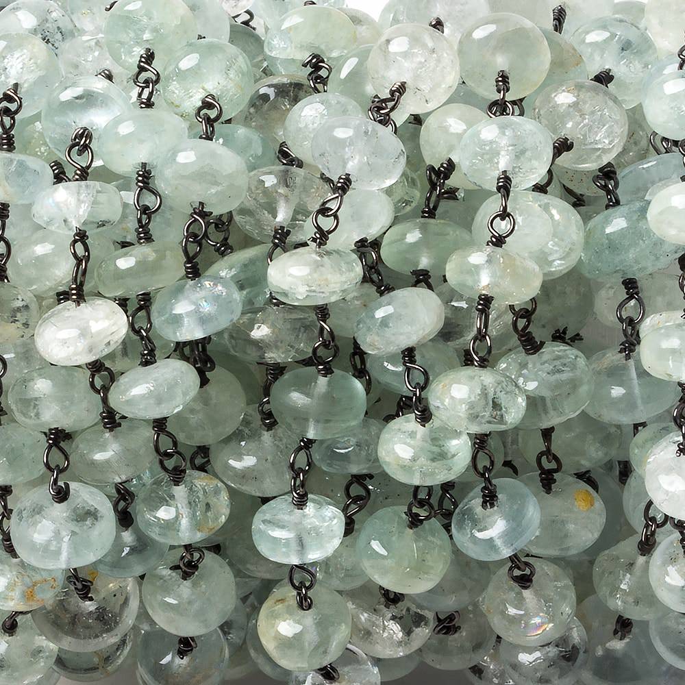 6mm Aquamarine plain rondelle Black Gold .925 Silver Chain by the foot - Beadsofcambay.com