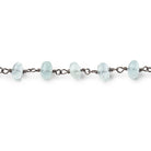6mm Aquamarine Plain Rondelles on Black Gold over .925 Silver Chain - Beadsofcambay.com