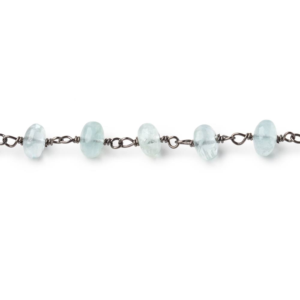 6mm Aquamarine Plain Rondelles on Black Gold over .925 Silver Chain - Beadsofcambay.com